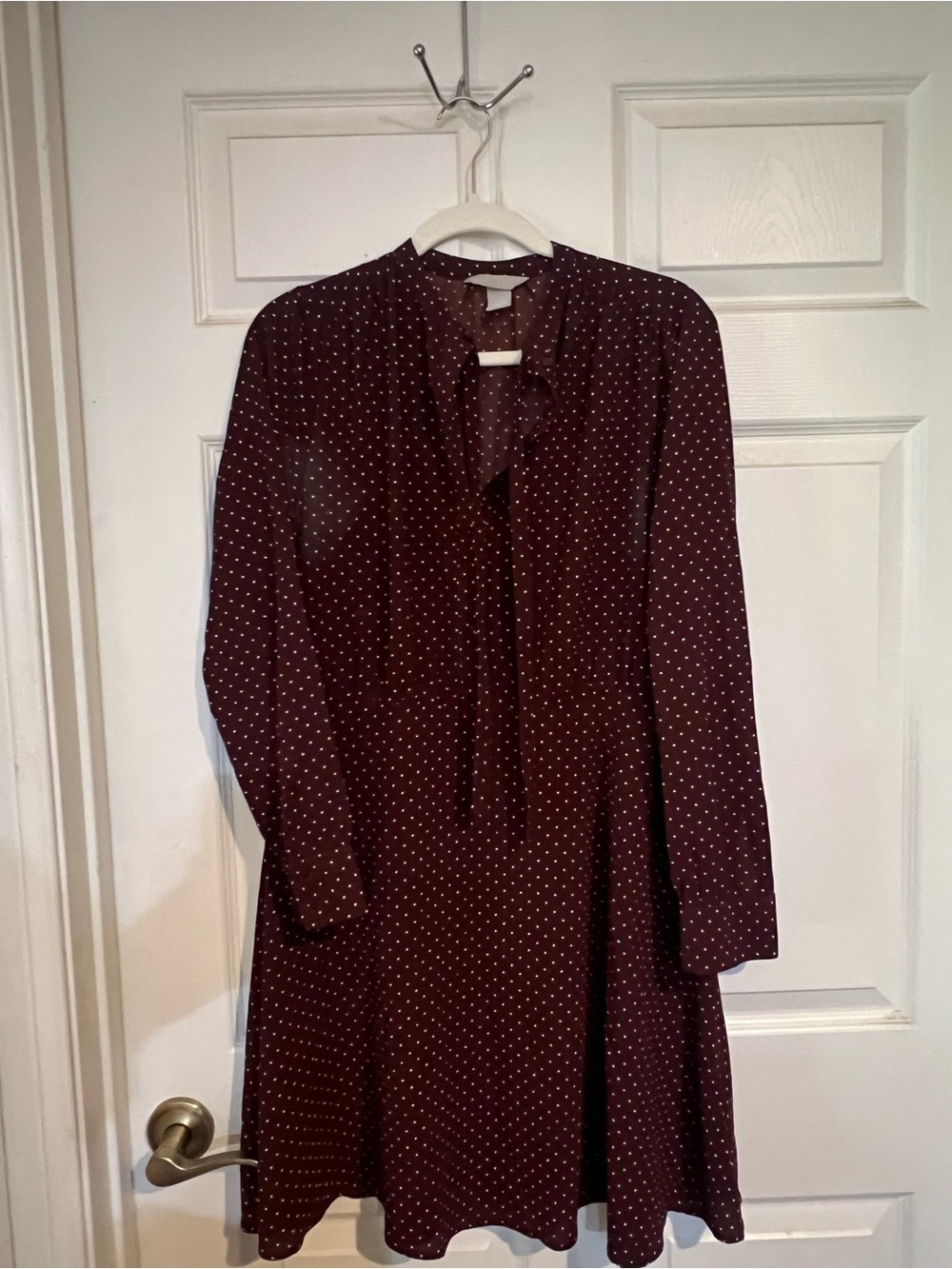 H&M Burgundy Long-Sleeve Polka Dot Dress